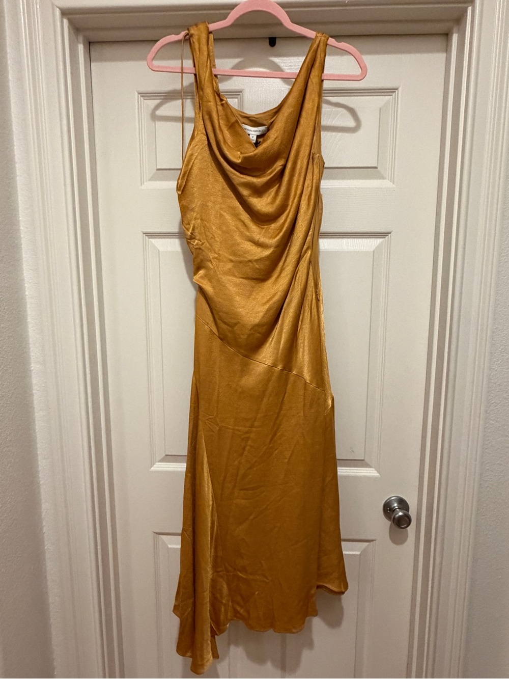Banana Republic Metallic Gold Cowl-Neck Midi Dress